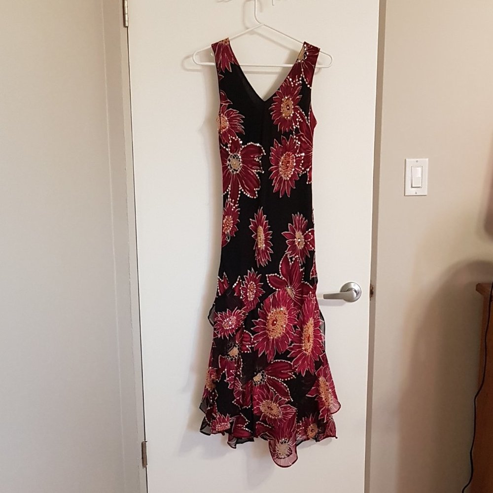Black Maxi Dress with Beaded Flowers